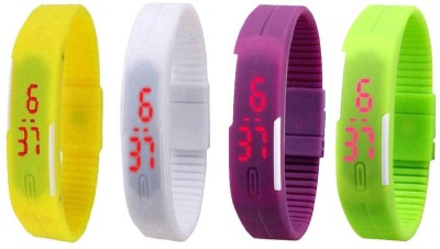 NS18 Silicone Led Magnet Band Combo of 4 Yellow, White, Purple And Green Digital Watch  - For Boys & Girls   Watches  (NS18)