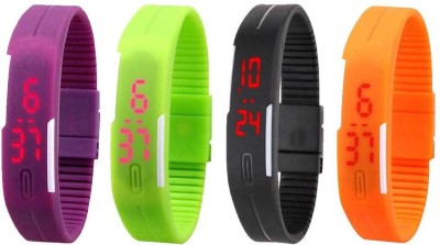 NS18 Silicone Led Magnet Band Combo of 4 Purple, Green, Black And Orange Digital Watch  - For Boys & Girls   Watches  (NS18)
