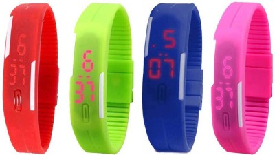 NS18 Silicone Led Magnet Band Combo of 4 Red, Green, Blue And Pink Digital Watch  - For Boys & Girls   Watches  (NS18)