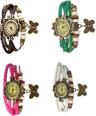

Kissu Vintage Rakhi Combo of 4 Brown, Pink, Green And White Watch - For Women
