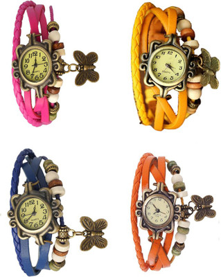 

NS18 Vintage Butterfly Rakhi Combo of 4 Pink, Blue, Yellow And Orange Watch - For Women