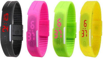 

Kissu Led Magnet Band Combo of 4 Black, Pink, Green And Yellow Watch - For Men & Women