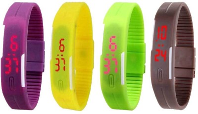 NS18 Silicone Led Magnet Band Combo of 4 Purple, Yellow, Green And Brown Digital Watch  - For Boys & Girls   Watches  (NS18)