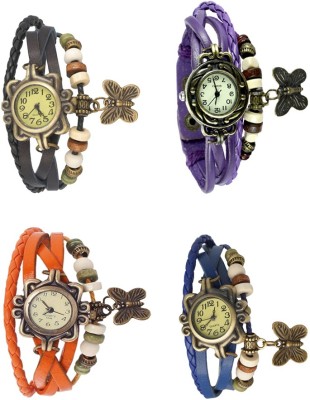 NS18 Vintage Butterfly Rakhi Combo of 4 Black, Orange, Purple And Blue Analog Watch  - For Women   Watches  (NS18)