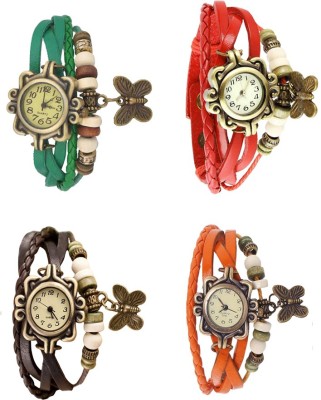 NS18 Vintage Butterfly Rakhi Combo of 4 Green, Brown, Red And Orange Analog Watch  - For Women   Watches  (NS18)