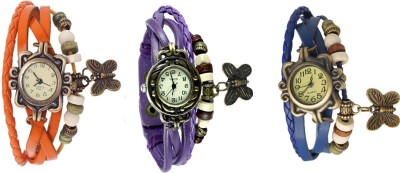 NS18 Vintage Butterfly Rakhi Watch Combo of 3 Orange, Purple And Blue Analog Watch  - For Women   Watches  (NS18)
