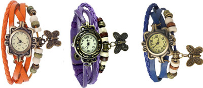 

NS18 Vintage Butterfly Rakhi Watch Combo of 3 Orange, Purple And Blue Watch - For Women