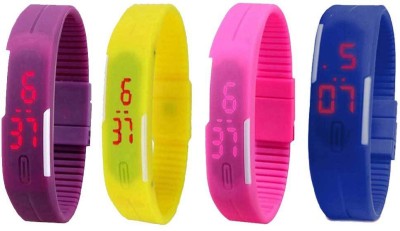 NS18 Silicone Led Magnet Band Combo of 4 Purple, Yellow, Pink And Blue Digital Watch  - For Boys & Girls   Watches  (NS18)