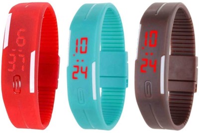 NS18 Silicone Led Magnet Band Combo of 3 Red, Sky Blue And Brown Digital Watch  - For Boys & Girls   Watches  (NS18)