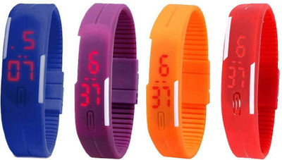 

NS18 Silicone Led Magnet Band Watch Combo of 4 Blue, Purple, Orange And Red Watch - For Couple