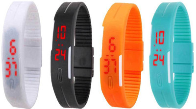 

NS18 Silicone Led Magnet Band Watch Combo of 4 White, Black, Orange And Sky Blue Watch - For Couple