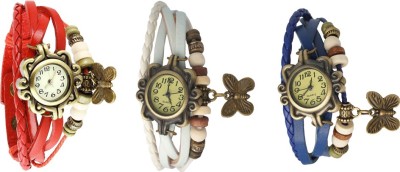 NS18 Vintage Butterfly Rakhi Watch Combo of 3 Red, White And Blue Analog Watch  - For Women   Watches  (NS18)