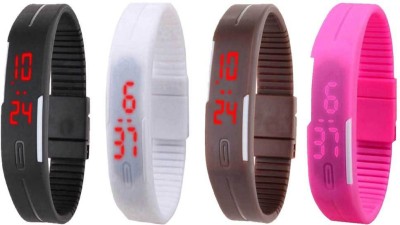 NS18 Silicone Led Magnet Band Combo of 4 Black, White, Brown And Pink Digital Watch  - For Boys & Girls   Watches  (NS18)