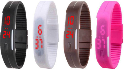 

Kissu Led Magnet Band Combo of 4 Black, White, Brown And Pink Watch - For Men & Women