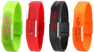NS18 Silicone Led Magnet Band Combo of 4 Green, Red, Black And Orange Digital Watch  - For Boys & Girls   Watches  (NS18)