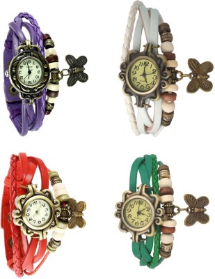 NS18 Vintage Butterfly Rakhi Combo of 4 Purple, Red, White And Green Analog Watch  - For Women   Watches  (NS18)