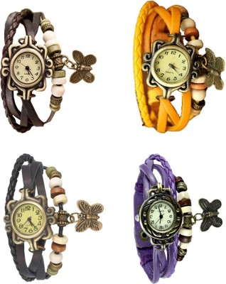 NS18 Vintage Butterfly Rakhi Combo of 4 Brown, Black, Yellow And Purple Analog Watch  - For Women   Watches  (NS18)