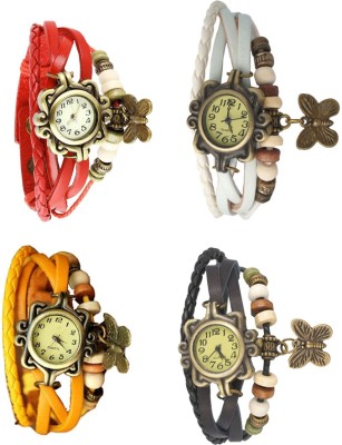 NS18 Vintage Butterfly Rakhi Combo of 4 Red, Yellow, White And Black Analog Watch  - For Women   Watches  (NS18)