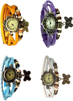 

Kissu Vintage Rakhi Combo of 4 Yellow, Sky Blue, Purple And White Watch - For Women
