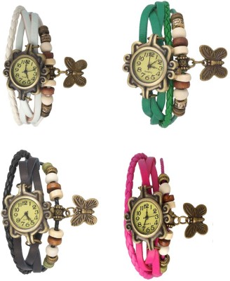 NS18 Vintage Butterfly Rakhi Combo of 4 White, Black, Green And Pink Analog Watch  - For Women   Watches  (NS18)