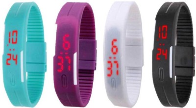 NS18 Silicone Led Magnet Band Combo of 4 Sky Blue, Purple, White And Black Digital Watch  - For Boys & Girls   Watches  (NS18)