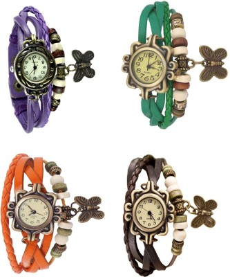 NS18 Vintage Butterfly Rakhi Combo of 4 Purple, Orange, Green And Brown Analog Watch  - For Women   Watches  (NS18)
