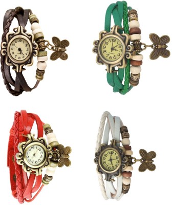NS18 Vintage Butterfly Rakhi Combo of 4 Brown, Red, Green And White Analog Watch  - For Women   Watches  (NS18)