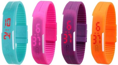NS18 Silicone Led Magnet Band Combo of 4 Sky Blue, Pink, Purple And Orange Digital Watch  - For Boys & Girls   Watches  (NS18)