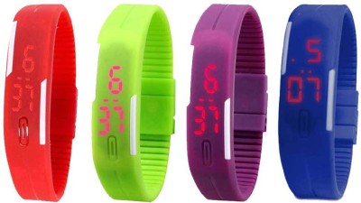 NS18 Silicone Led Magnet Band Combo of 4 Red, Green, Purple And Blue Digital Watch  - For Boys & Girls   Watches  (NS18)