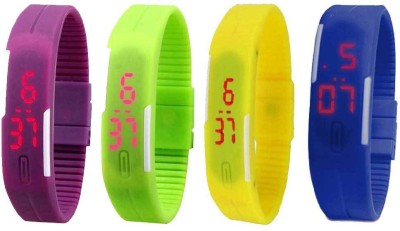 NS18 Silicone Led Magnet Band Combo of 4 Purple, Green, Yellow And Blue Digital Watch  - For Boys & Girls   Watches  (NS18)