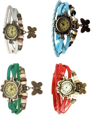 NS18 Vintage Butterfly Rakhi Combo of 4 White, Green, Sky Blue And Red Analog Watch  - For Women   Watches  (NS18)