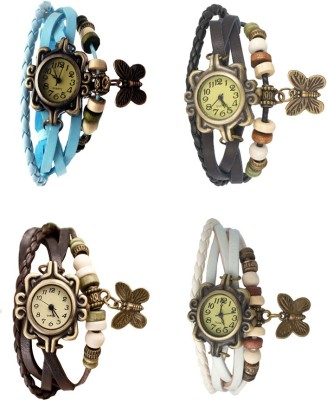 NS18 Vintage Butterfly Rakhi Combo of 4 Sky Blue, Brown, Black And White Analog Watch  - For Women   Watches  (NS18)