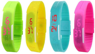 

NS18 Silicone Led Magnet Band Watch Combo of 4 Green, Yellow, Sky Blue And Pink Watch - For Couple