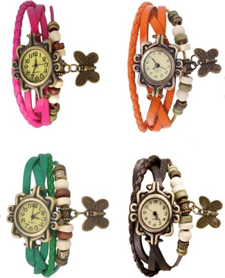 NS18 Vintage Butterfly Rakhi Combo of 4 Pink, Green, Orange And Brown Analog Watch  - For Women   Watches  (NS18)