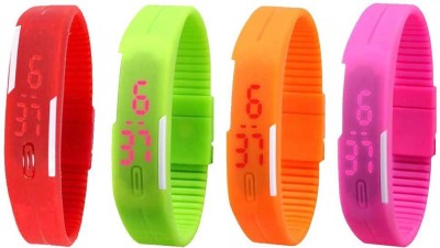 NS18 Silicone Led Magnet Band Combo of 4 Red, Green, Orange And Pink Digital Watch  - For Boys & Girls   Watches  (NS18)