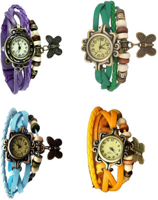 

Kissu Vintage Rakhi Combo of 4 Purple, Sky Blue, Green And Yellow Watch - For Women