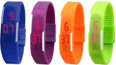 NS18 Silicone Led Magnet Band Combo of 4 Blue, Purple, Orange And Green Digital Watch  - For Boys & Girls   Watches  (NS18)
