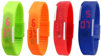 NS18 Silicone Led Magnet Band Combo of 4 Green, Orange, Red And Blue Digital Watch  - For Boys & Girls   Watches  (NS18)