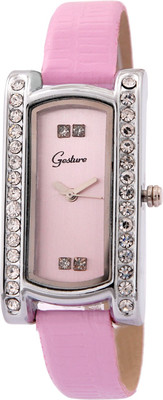 

Gesture Pink Rectangular Diamond Studded Watch - For Women
