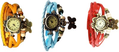 NS18 Vintage Butterfly Rakhi Watch Combo of 3 Yellow, Sky Blue And Red Analog Watch  - For Women   Watches  (NS18)
