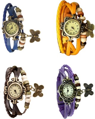 NS18 Vintage Butterfly Rakhi Combo of 4 Blue, Brown, Yellow And Purple Analog Watch  - For Women   Watches  (NS18)