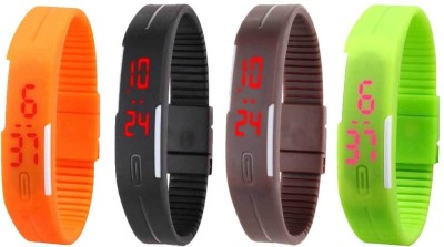 NS18 Silicone Led Magnet Band Combo of 4 Orange, Black, Brown And Green Digital Watch  - For Boys & Girls   Watches  (NS18)