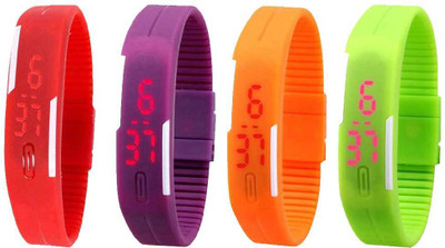

NS18 Silicone Led Magnet Band Combo of 4 Red, Purple, Orange And Green Watch - For Boys & Girls