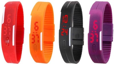 NS18 Silicone Led Magnet Band Watch Combo of 4 Red, Orange, Black And Purple Digital Watch  - For Couple   Watches  (NS18)
