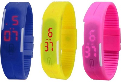 NS18 Silicone Led Magnet Band Combo of 3 Blue, Yellow And Pink Digital Watch  - For Boys & Girls   Watches  (NS18)