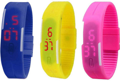 

NS18 Silicone Led Magnet Band Combo of 3 Blue, Yellow And Pink Watch - For Boys & Girls