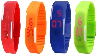 NS18 Silicone Led Magnet Band Combo of 4 Red, Orange, Blue And Green Digital Watch  - For Boys & Girls   Watches  (NS18)