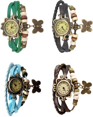NS18 Vintage Butterfly Rakhi Combo of 4 Green, Sky Blue, Black And Brown Analog Watch  - For Women   Watches  (NS18)