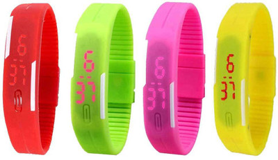 

NS18 Silicone Led Magnet Band Combo of 4 Red, Green, Pink And Yellow Watch - For Boys & Girls