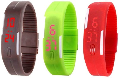NS18 Silicone Led Magnet Band Combo of 3 Brown, Green And Red Digital Watch  - For Boys & Girls   Watches  (NS18)